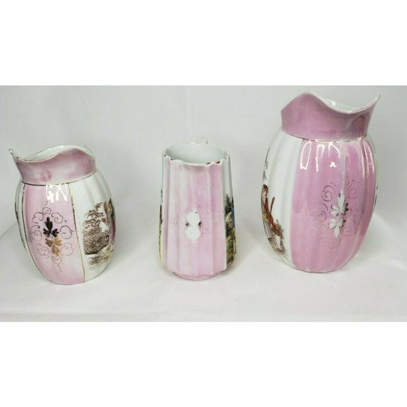 Vintage Pink White Courting Madame Pitcher Set Made In Germany - Picture 4 of 10